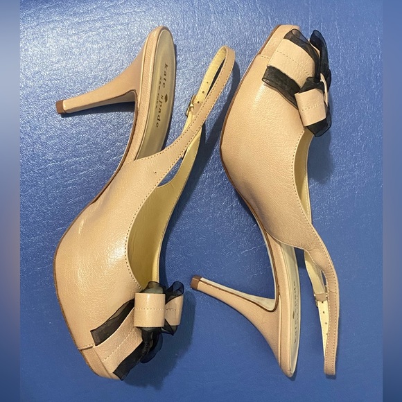 New Kate Spade New York Billow bow sling back beige heeled peep toe sandals - Picture 11 of 14